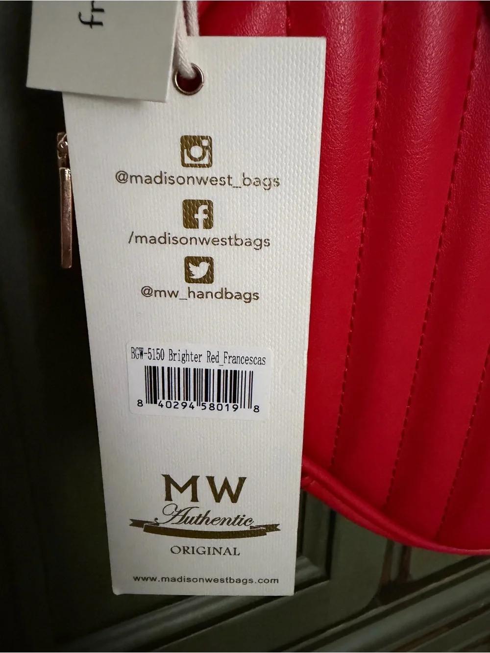 NWT Madison West Red Quilted Heart Crossbody Bag